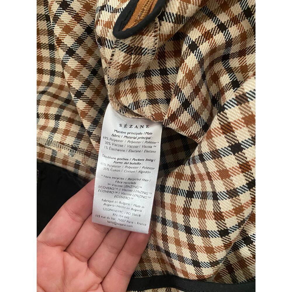 Sezane Cropped Checked Ankle Pants in Tan and Brown - Picture 10 of 14